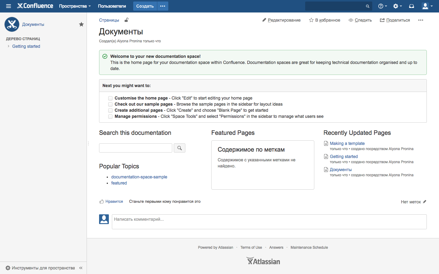 Скриншот (снимок экрана) Confluence
