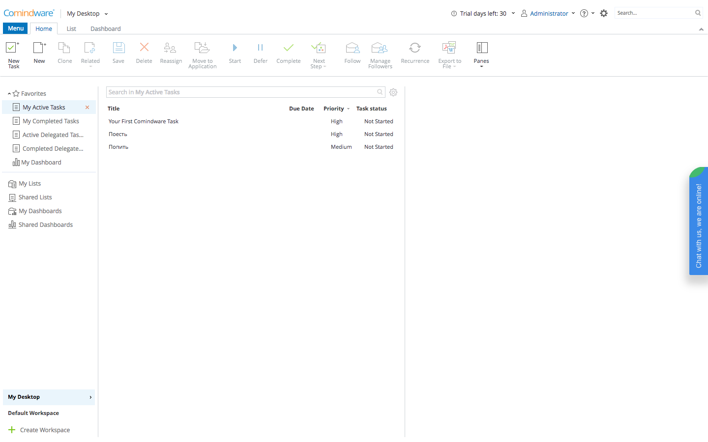 Скриншот (снимок экрана) Comindware Tracker
