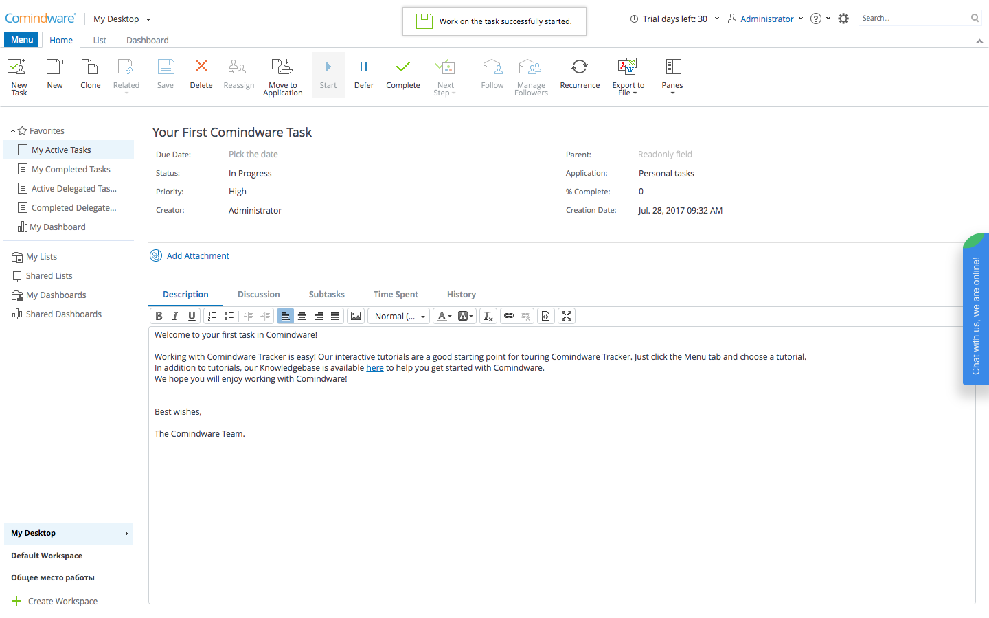 Скриншот (снимок экрана) Comindware Tracker