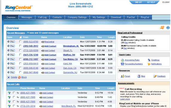 Скриншот (снимок экрана) RingCentral Office
