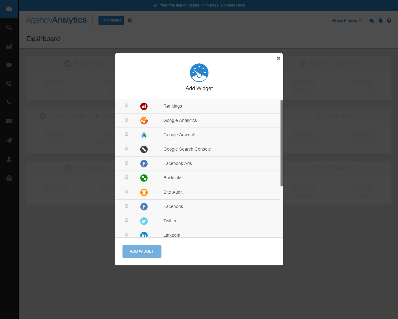 Скриншот (снимок экрана) AgencyAnalytics