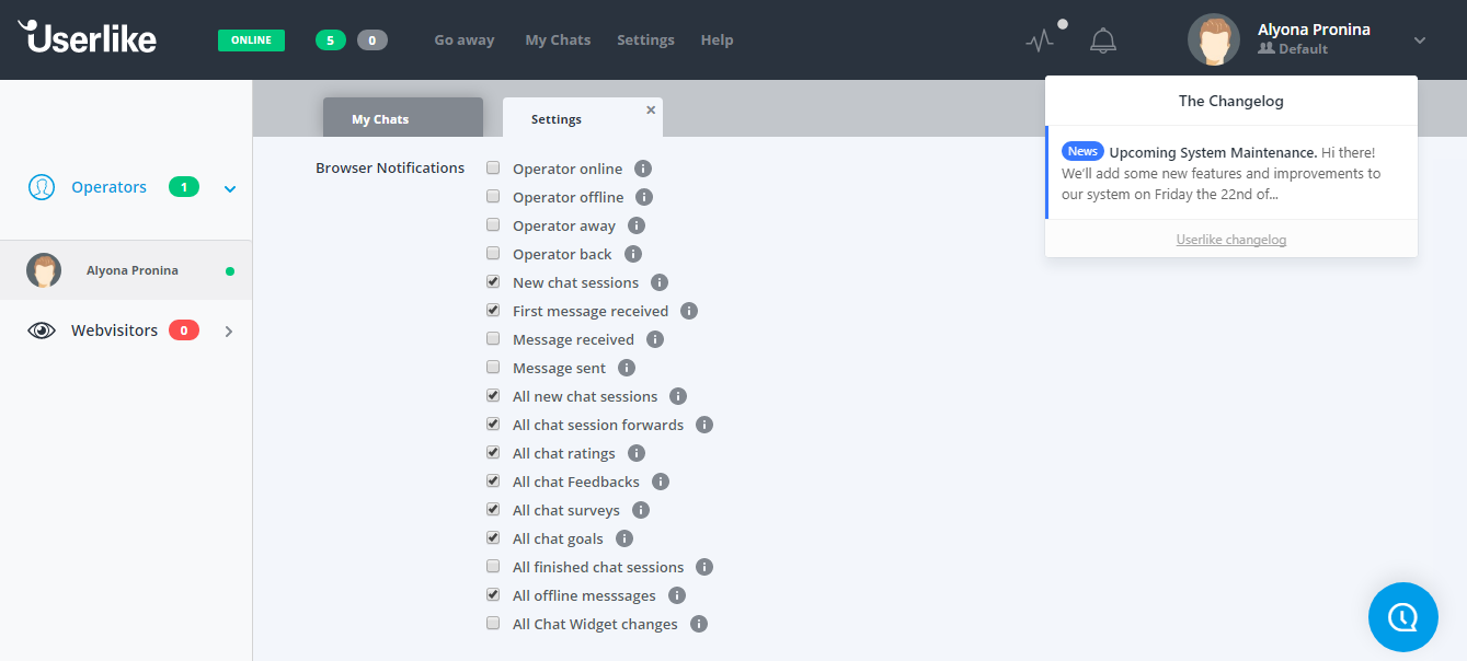 Скриншот (снимок экрана) Userlike Live Chat