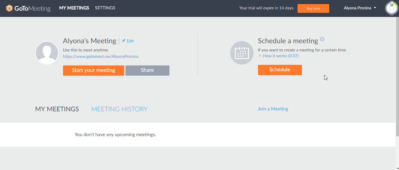 Скриншот (снимок экрана) GoToMeeting