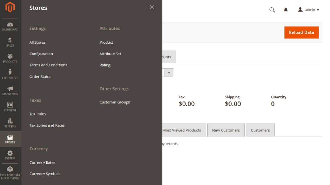 Скриншот (снимок экрана) Magento