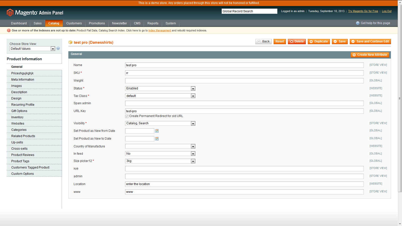 Скриншот (снимок экрана) Magento