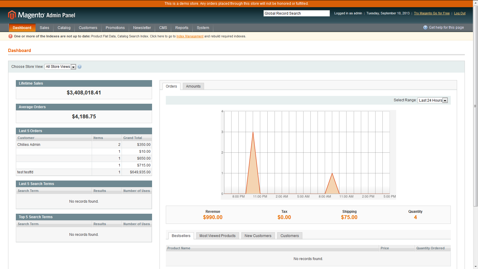 Скриншот (снимок экрана) Magento