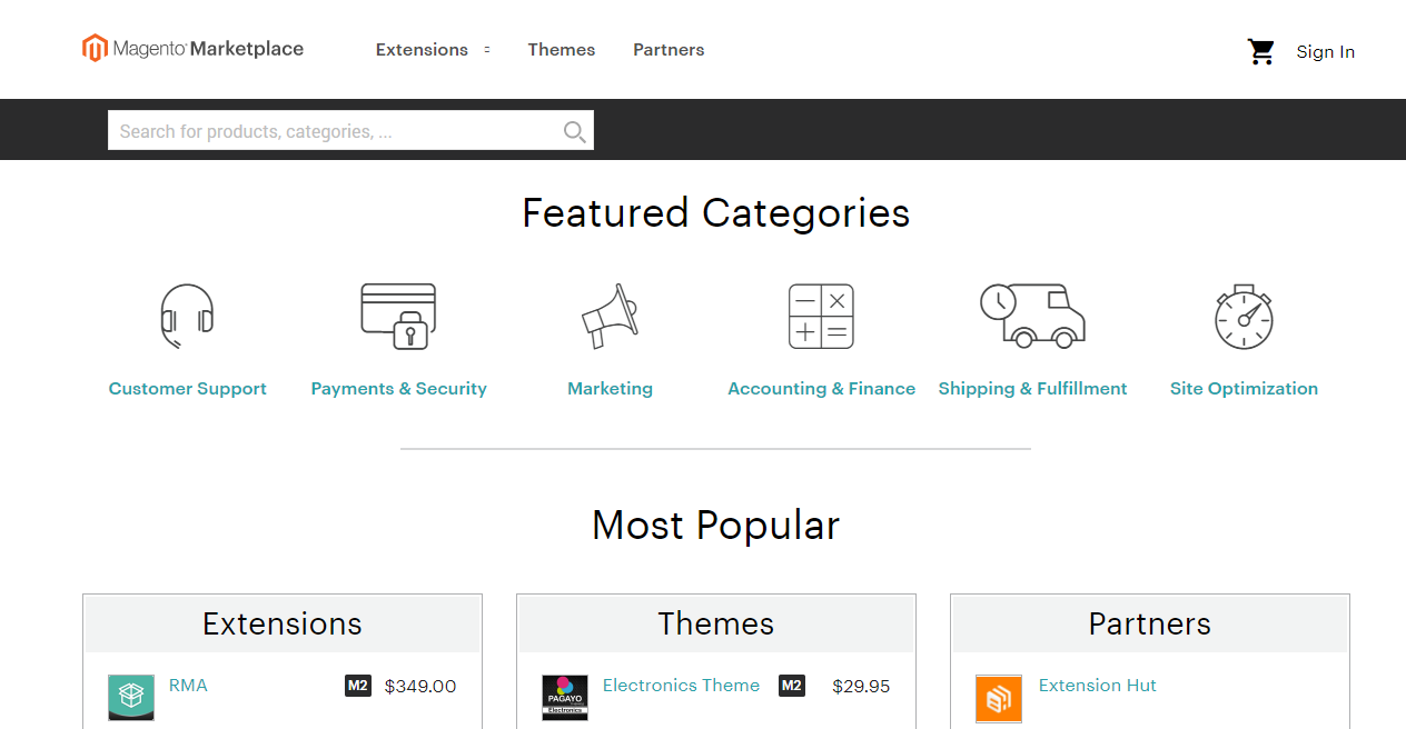 Скриншот (снимок экрана) Magento