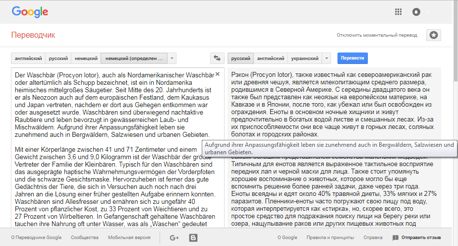 Скриншот (снимок экрана) Google Переводчик