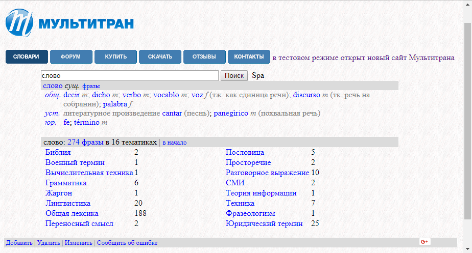 Скриншот (снимок экрана) Мультитран