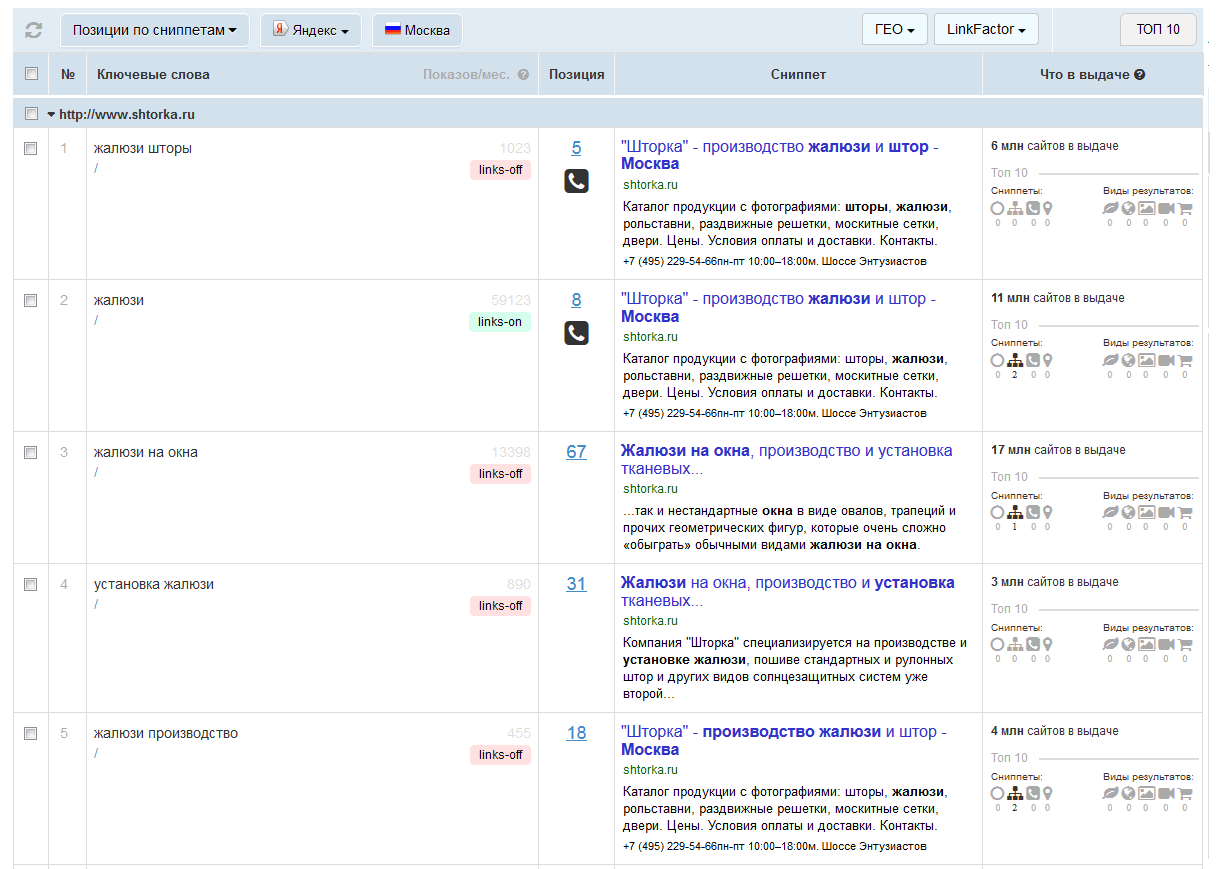 Скриншот (снимок экрана) SEOlib