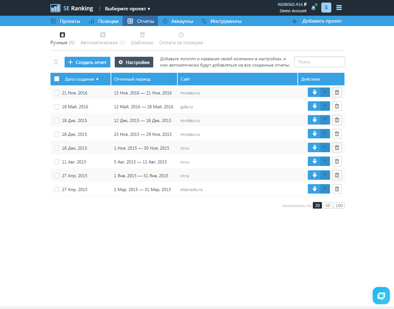 Скриншот (снимок экрана) SE Ranking