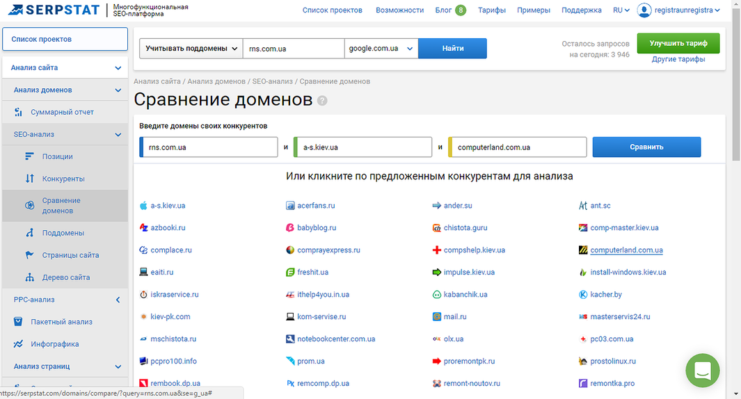 Скриншот (снимок экрана) Serpstat