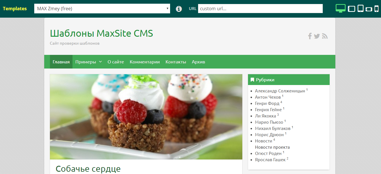 Скриншот (снимок экрана) MaxSite CMS