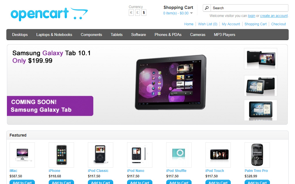 Скриншот (снимок экрана) OpenCart