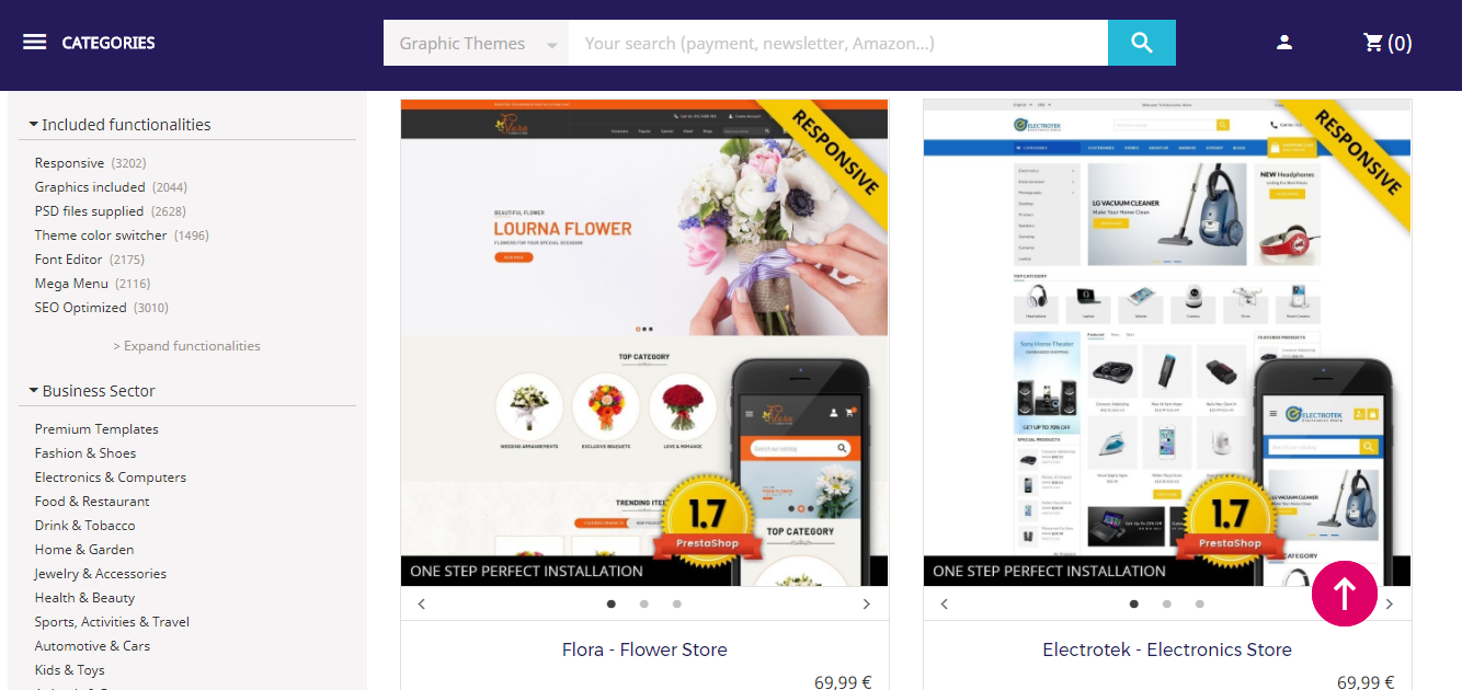 Скриншот (снимок экрана) PrestaShop