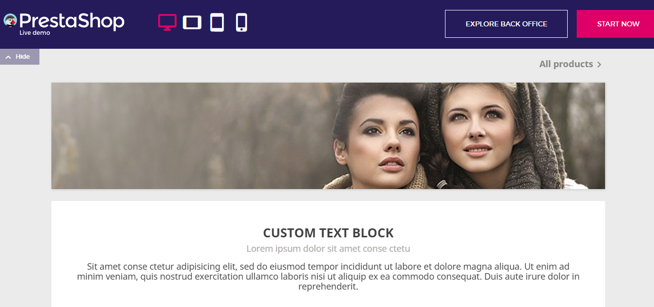 Скриншот (снимок экрана) PrestaShop