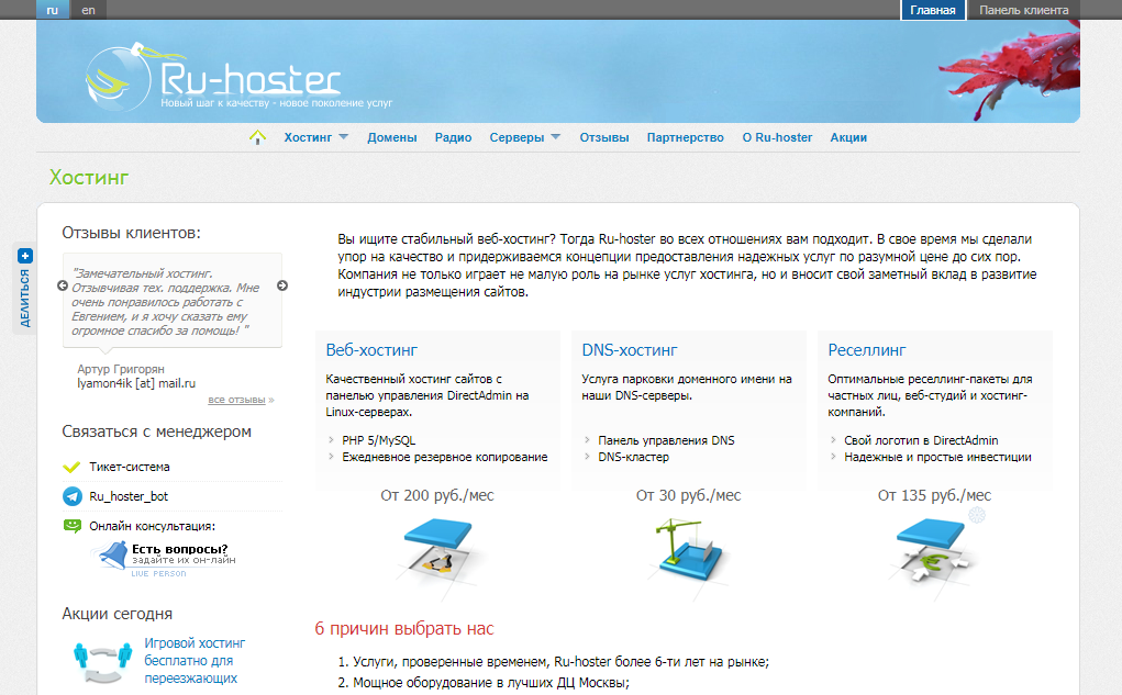 Скриншот (снимок экрана) Ru-hoster