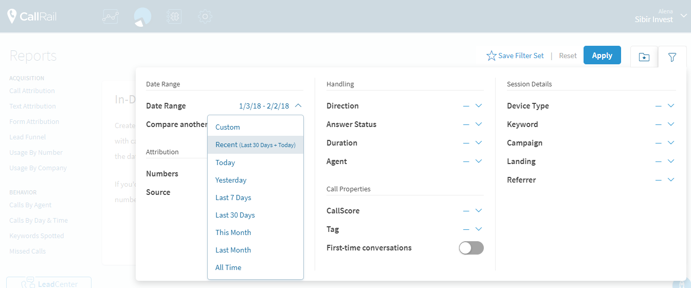 Скриншот (снимок экрана) CallRail