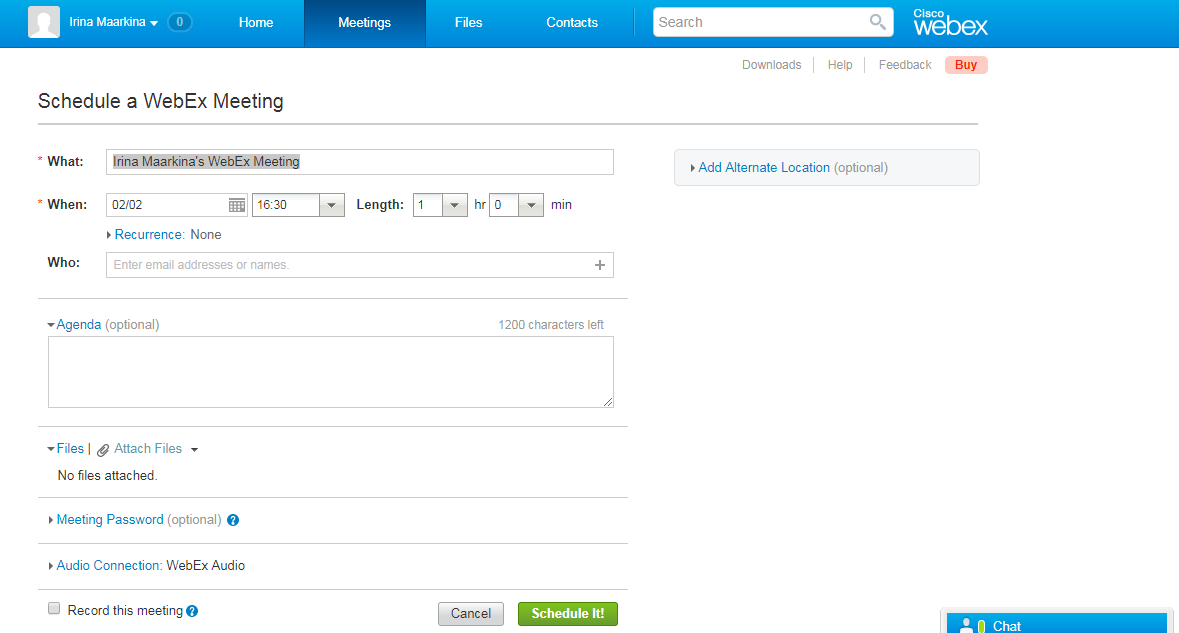Скриншот (снимок экрана) Cisco WebEx