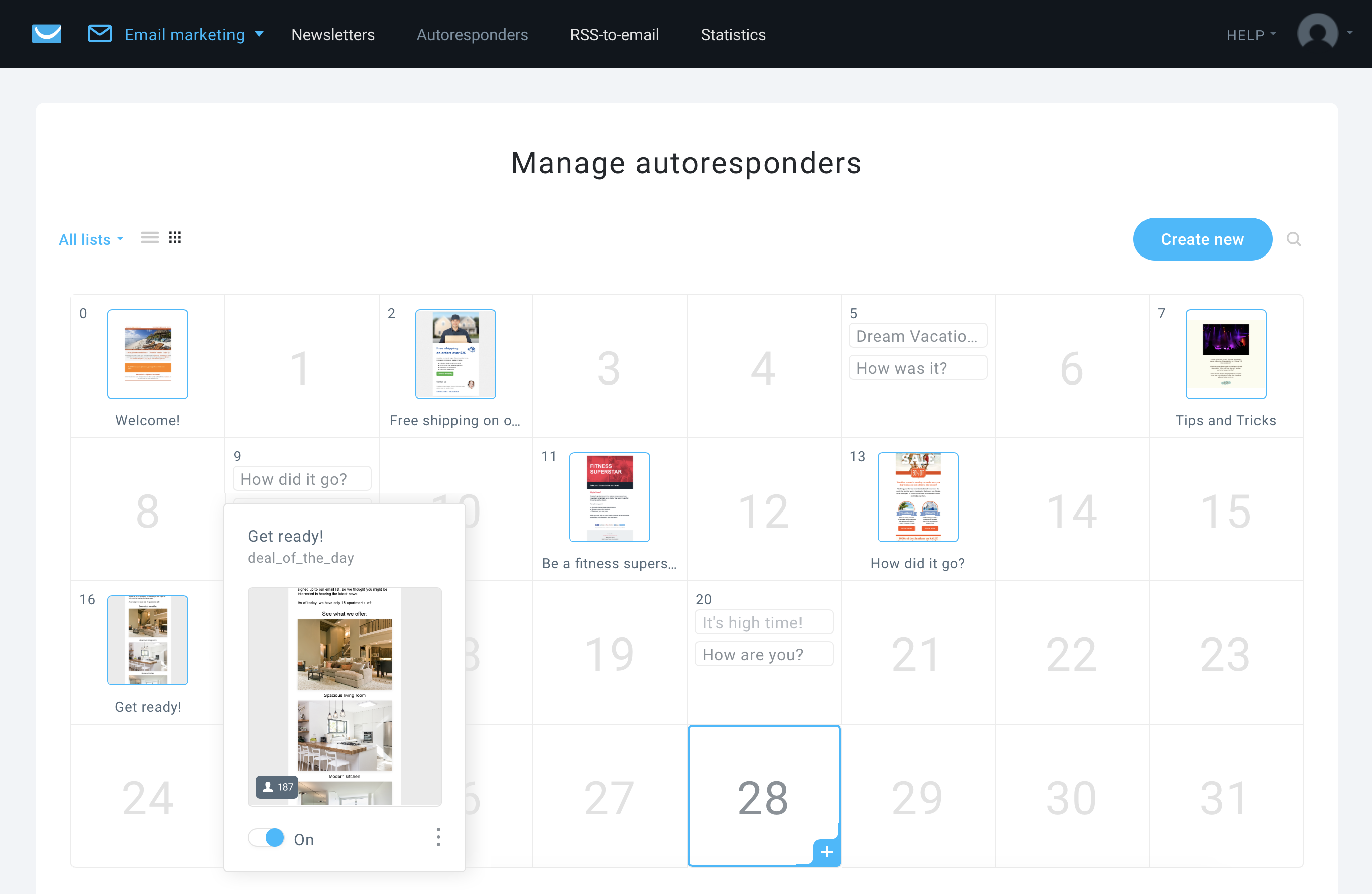 Скриншот (снимок экрана) Getresponse