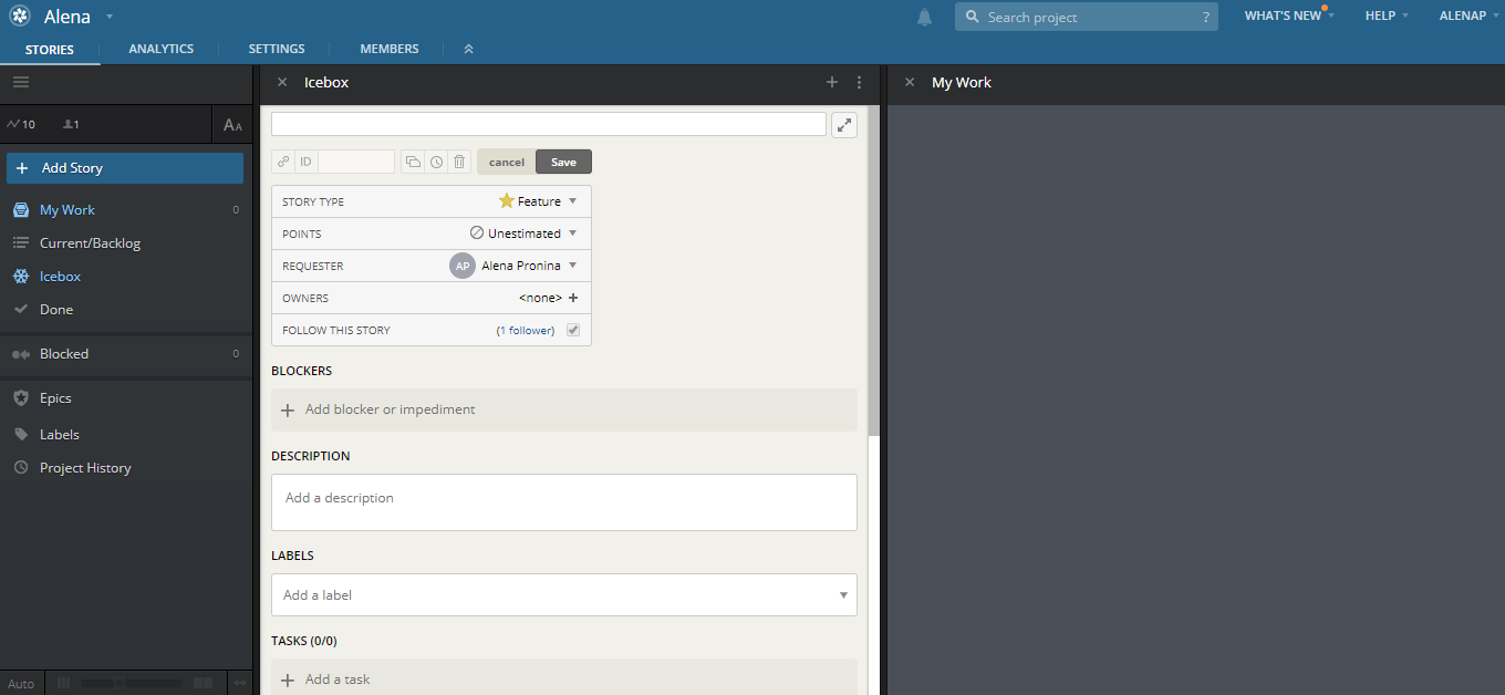 Скриншот (снимок экрана) Pivotal Tracker