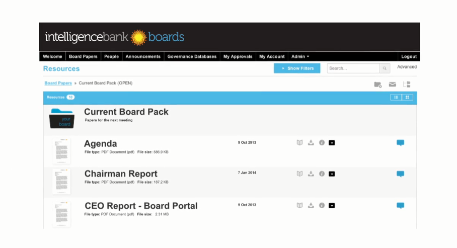 Скриншот (снимок экрана) IntelligenceBank Boards