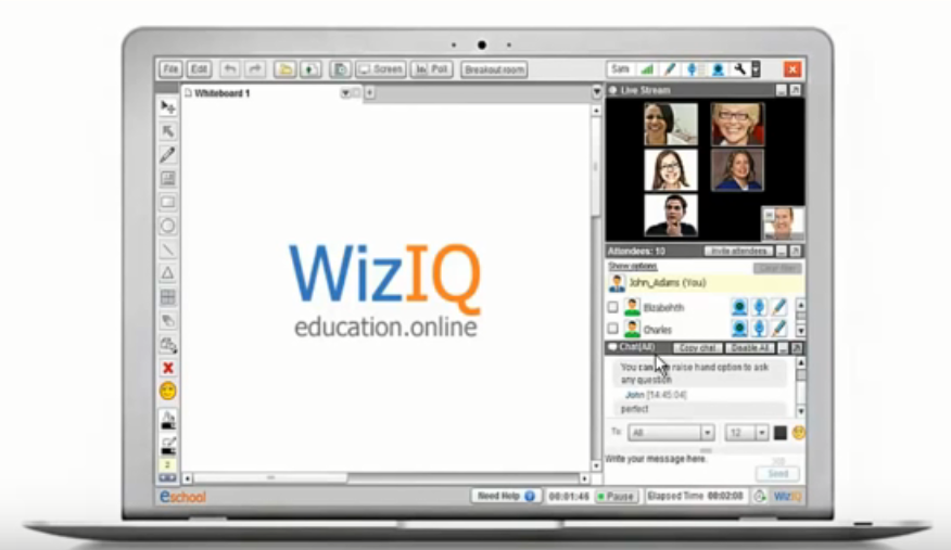 Скриншот (снимок экрана) WizIQ Virtual Classroom