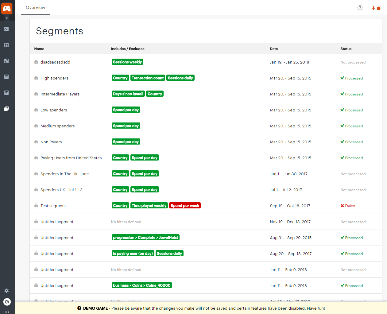Скриншот (снимок экрана) GameAnalytics