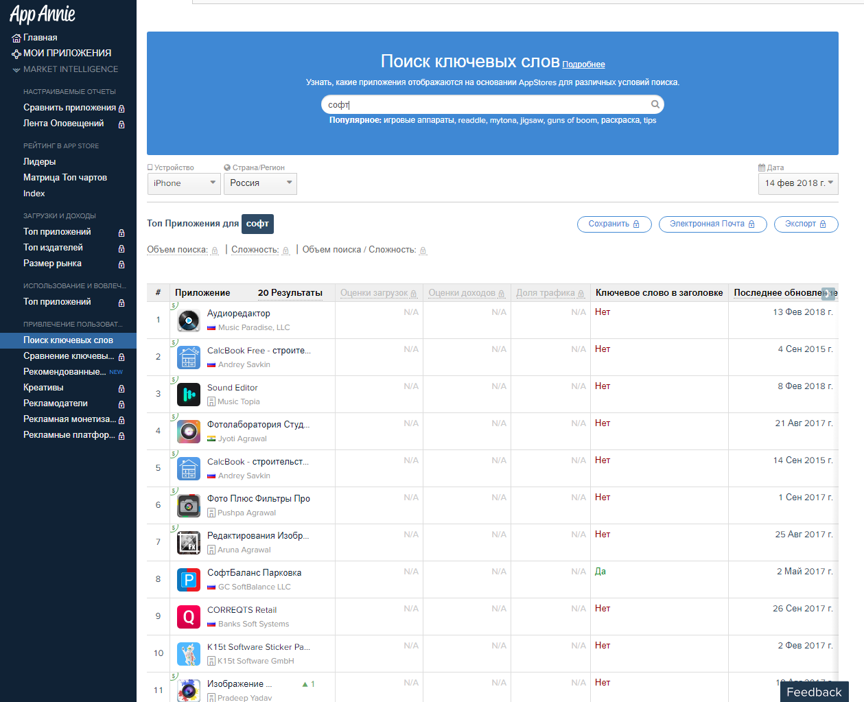 Скриншот (снимок экрана) AppAnnie