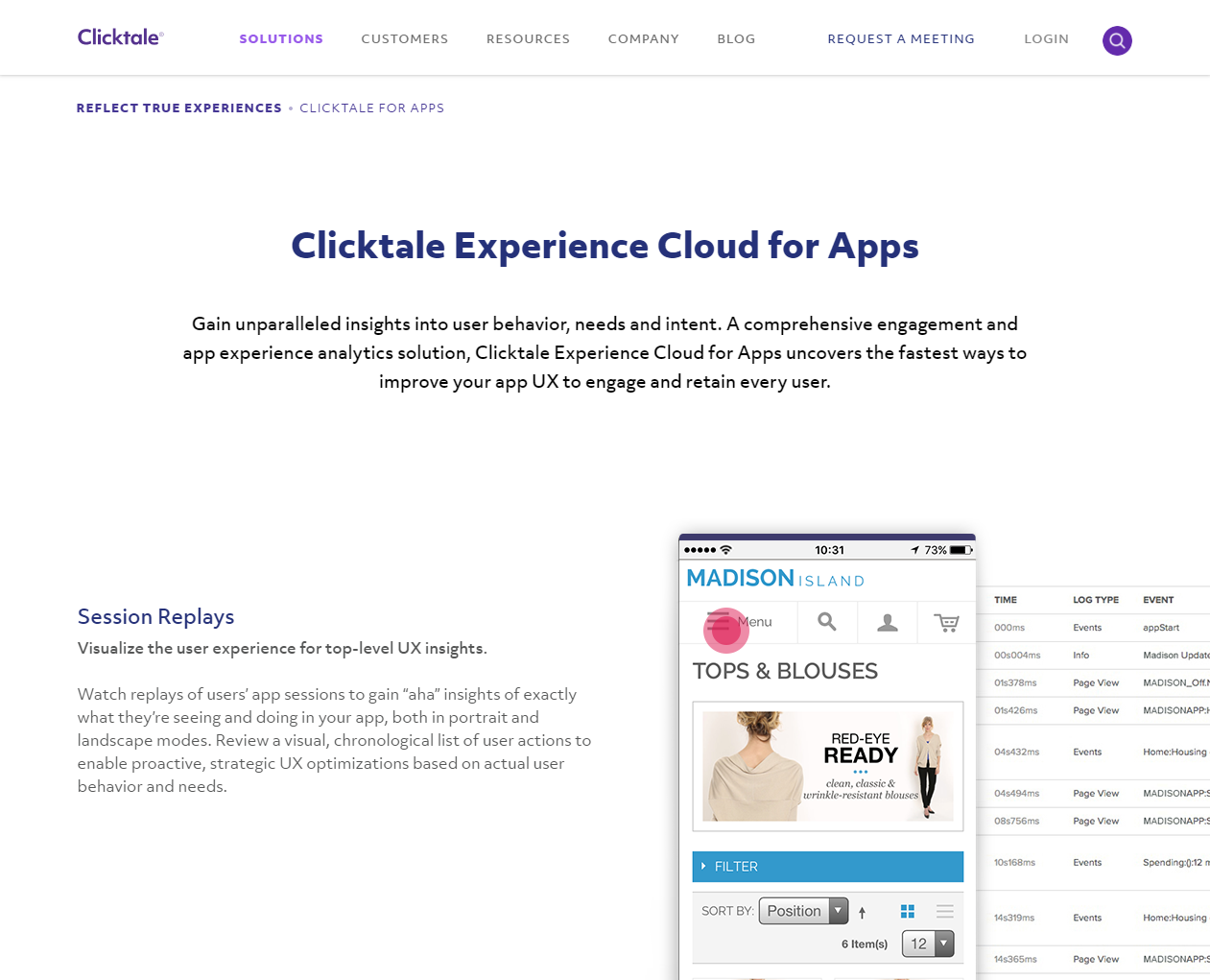 Скриншот (снимок экрана) Clicktale