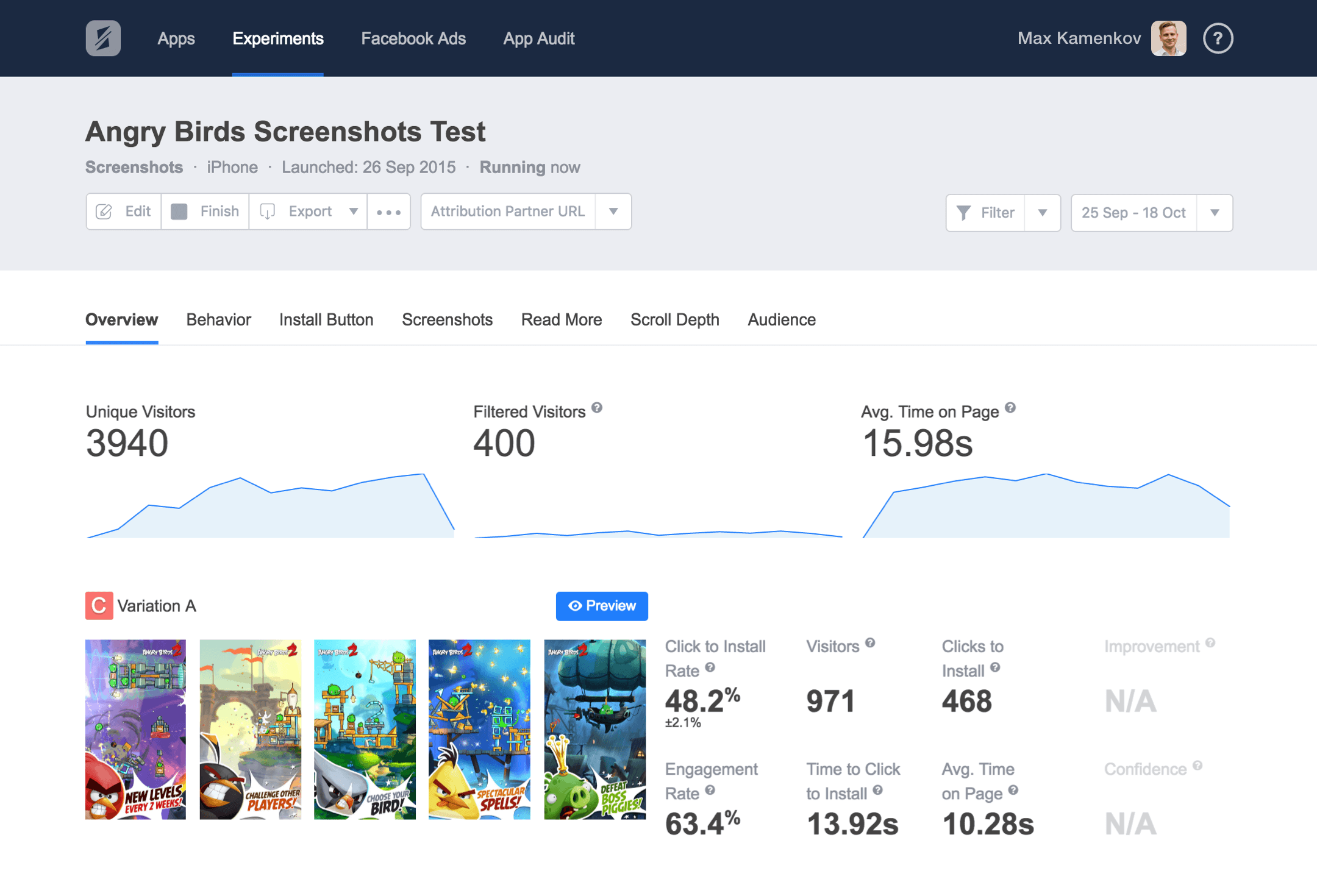 Скриншот (снимок экрана) SplitMetrics