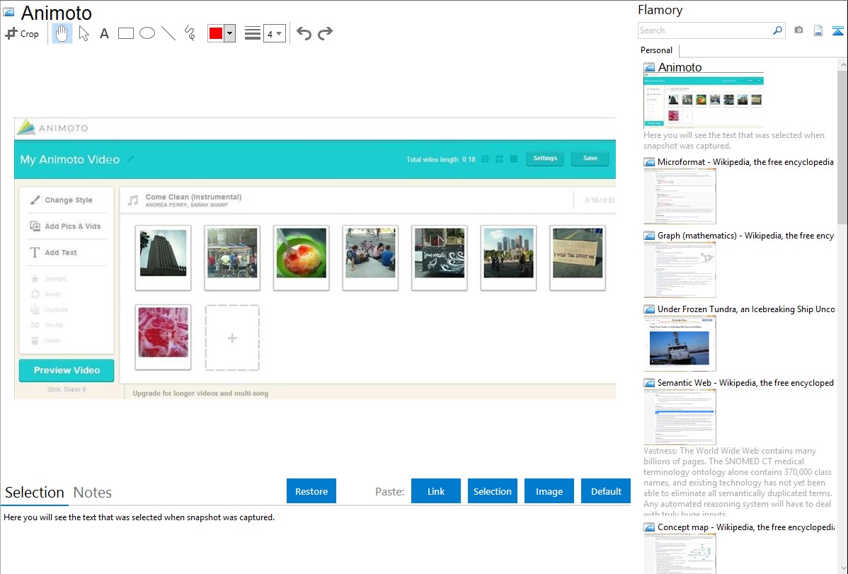 Скриншот (снимок экрана) Animoto