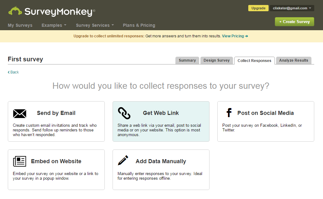 Скриншот (снимок экрана) SurveyMonkey