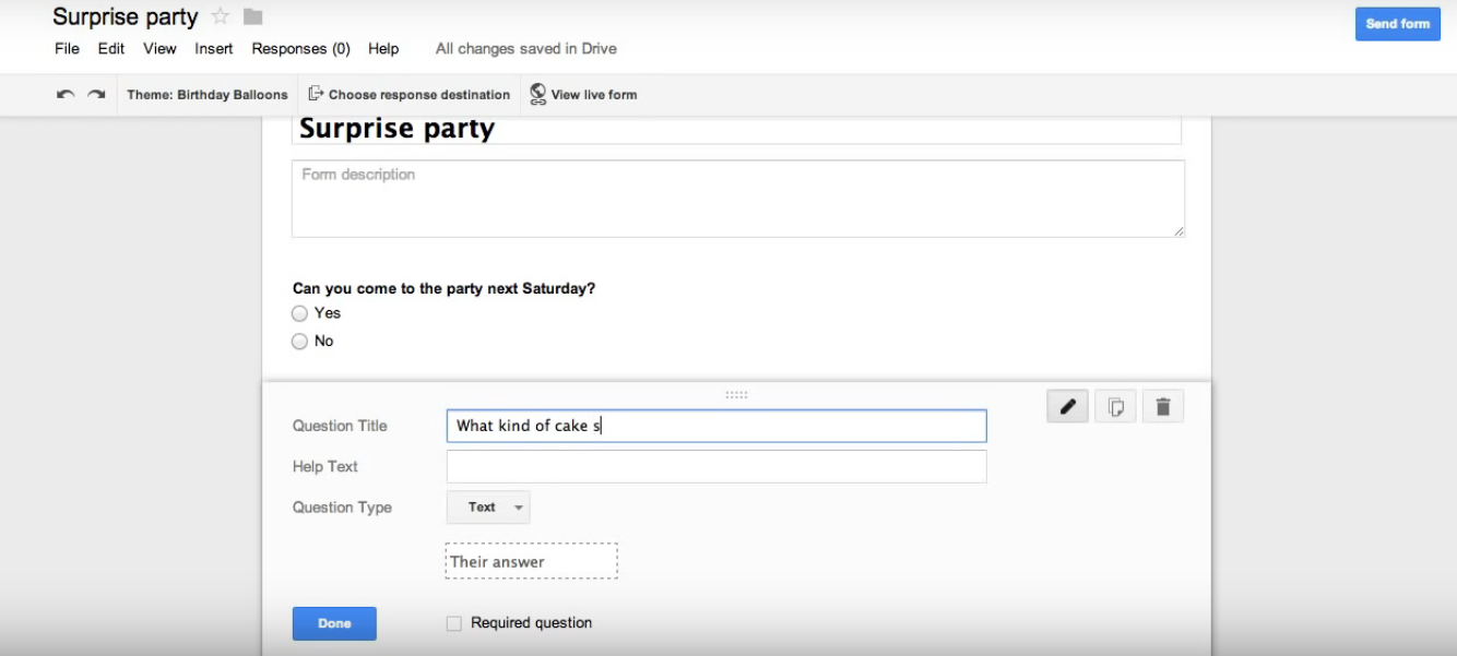 Скриншот (снимок экрана) Google Forms