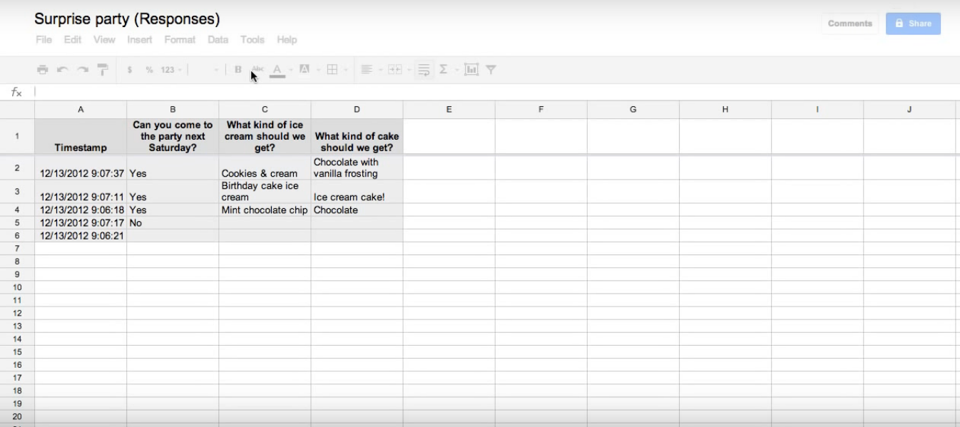 Скриншот (снимок экрана) Google Forms