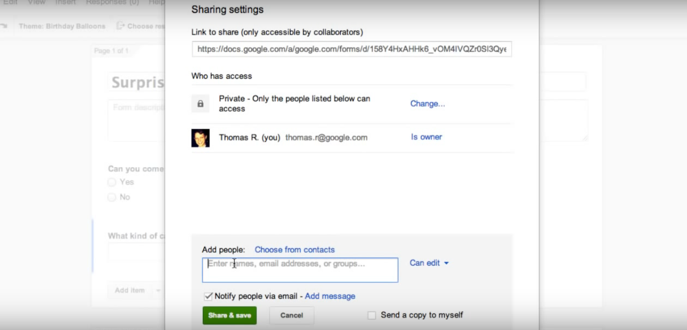 Скриншот (снимок экрана) Google Forms