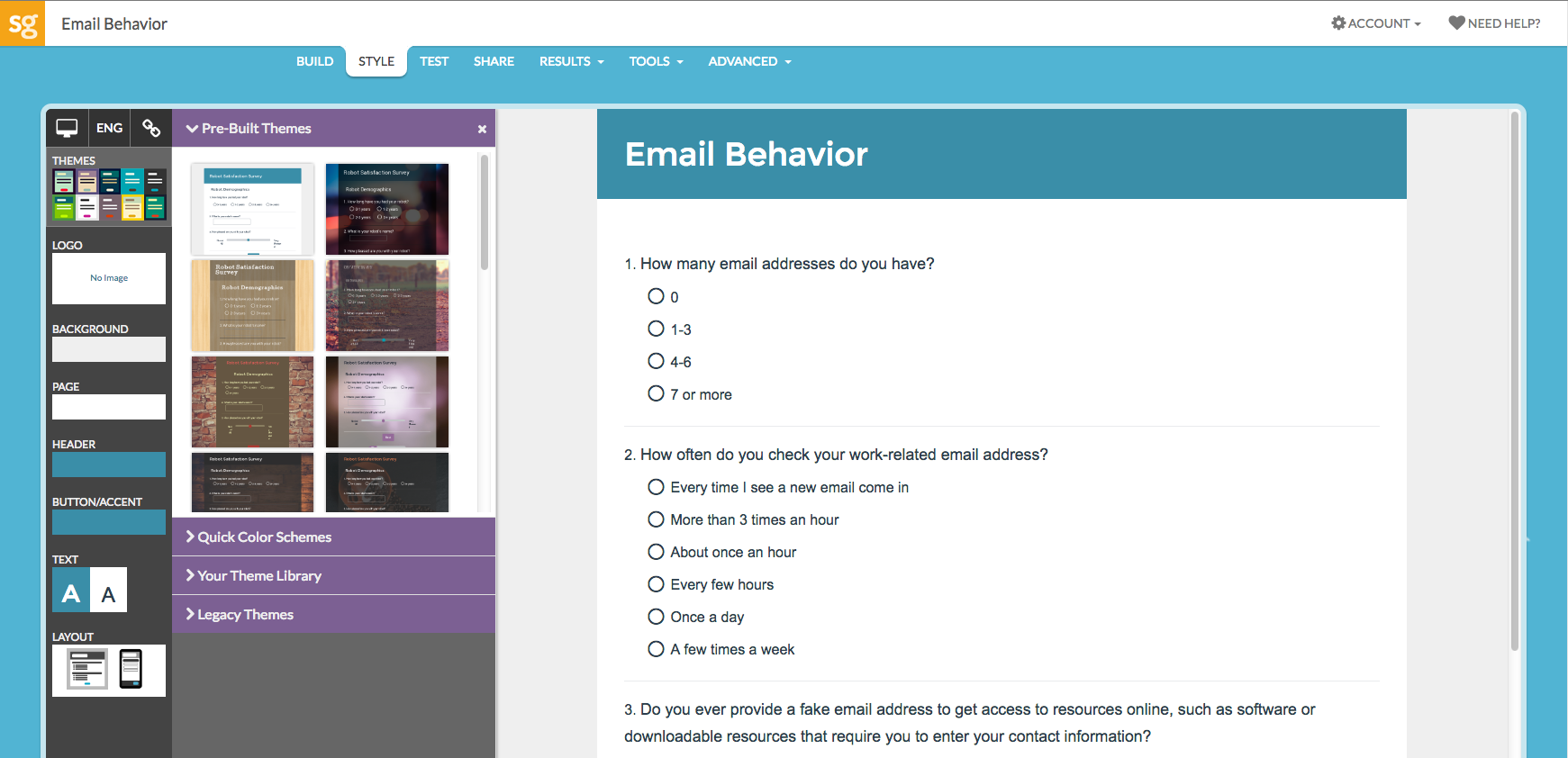 Скриншот (снимок экрана) Surveygizmo