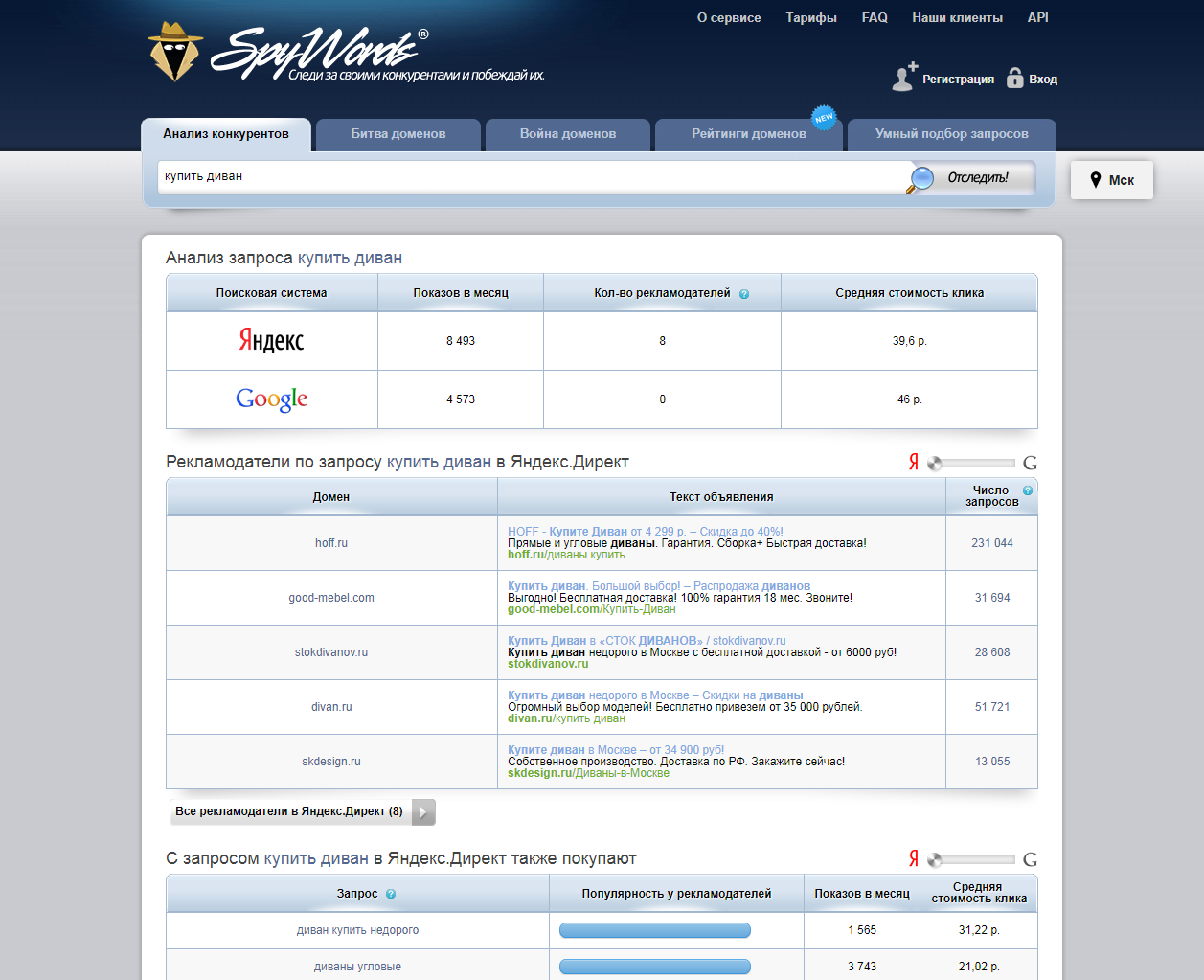Скриншот (снимок экрана) SpyWords