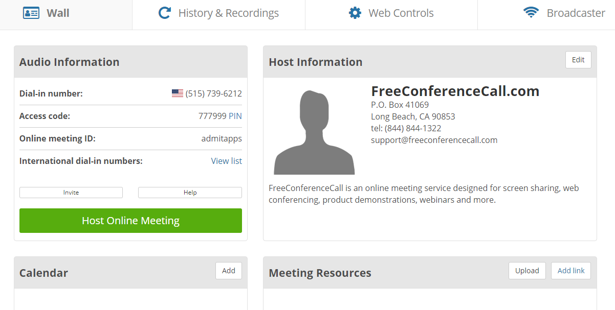 Скриншот (снимок экрана) FreeConferenceCall.com