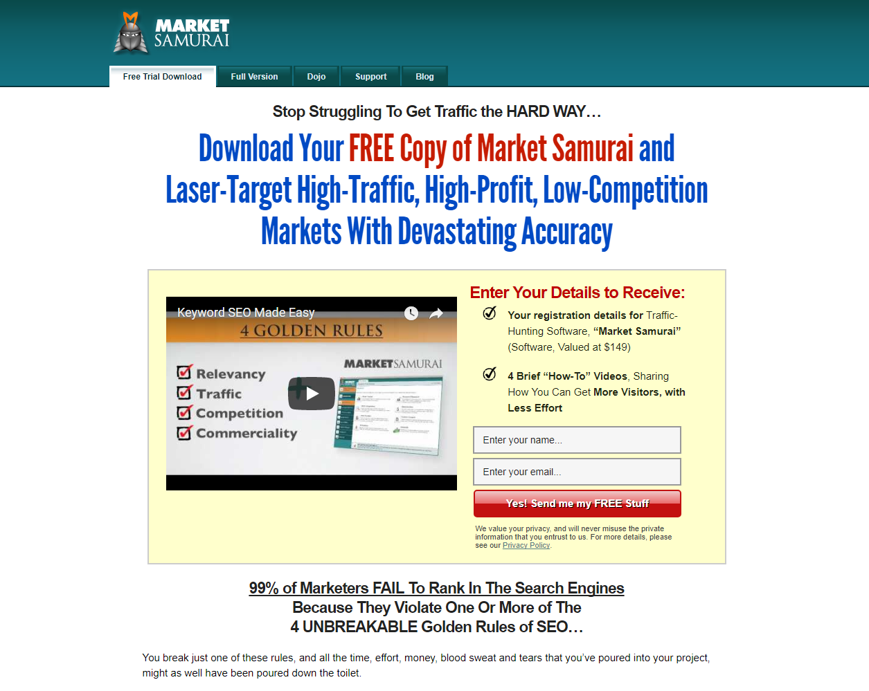 Скриншот (снимок экрана) Market Samurai