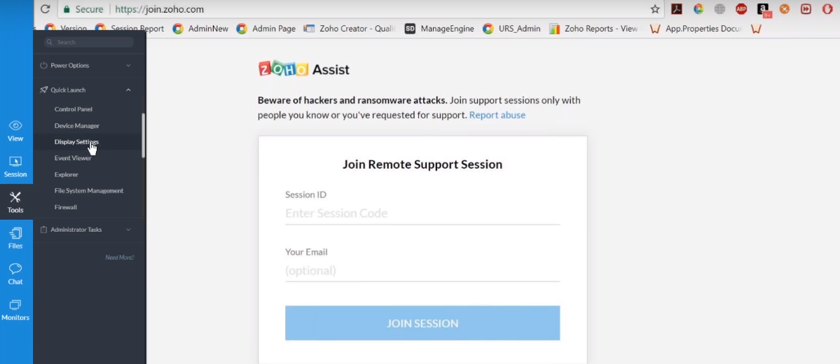 Скриншот (снимок экрана) Zoho Assist