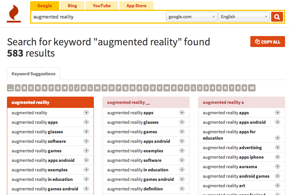Скриншот (снимок экрана) Keyword Tool Pro