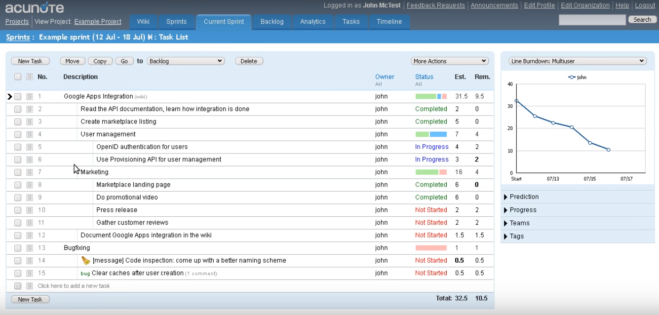 Скриншот (снимок экрана) Acunote
