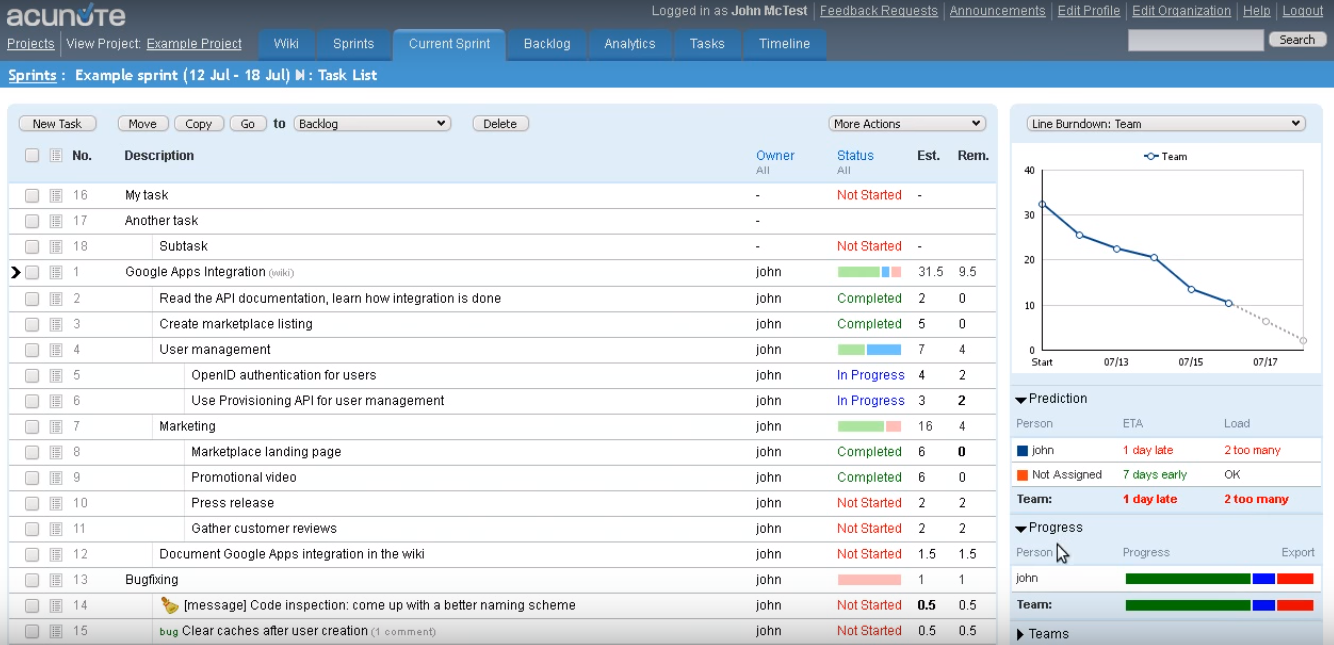 Скриншот (снимок экрана) Acunote