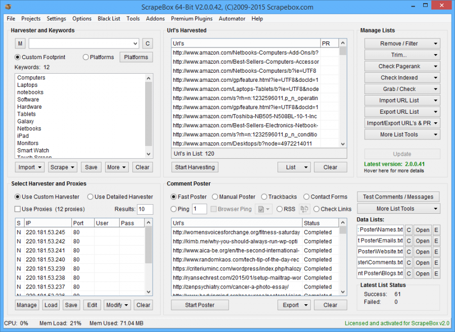 Скриншот (снимок экрана) ScrapeBox