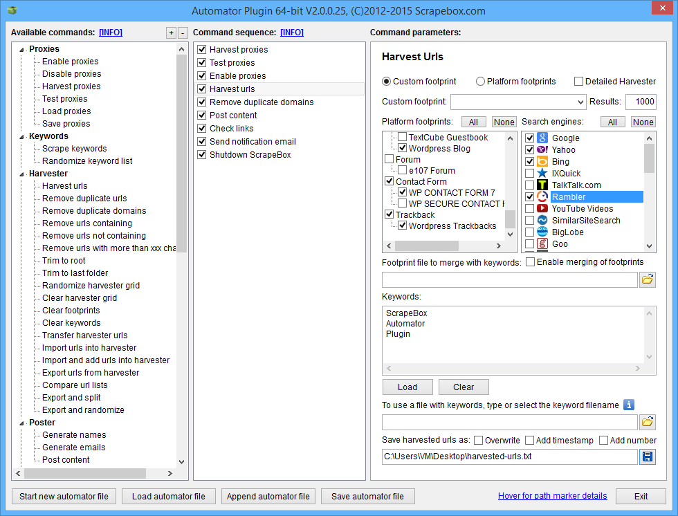Скриншот (снимок экрана) ScrapeBox