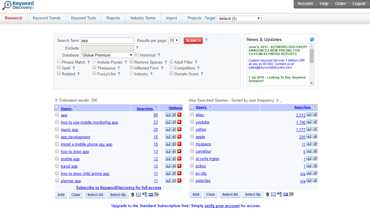 Скриншот (снимок экрана) Keyword Discovery