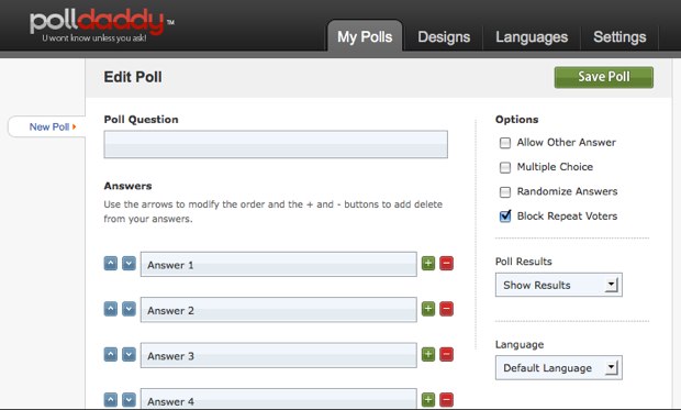 Скриншот (снимок экрана) Polldaddy