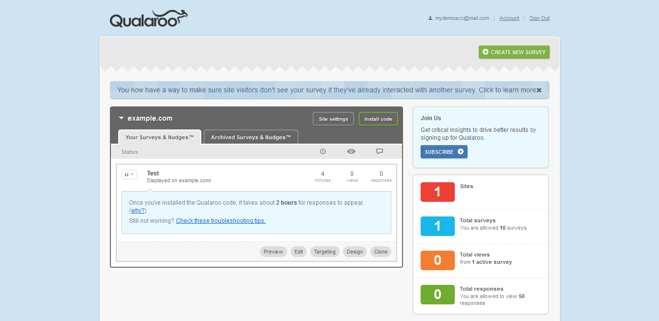 Скриншот (снимок экрана) Qualaroo