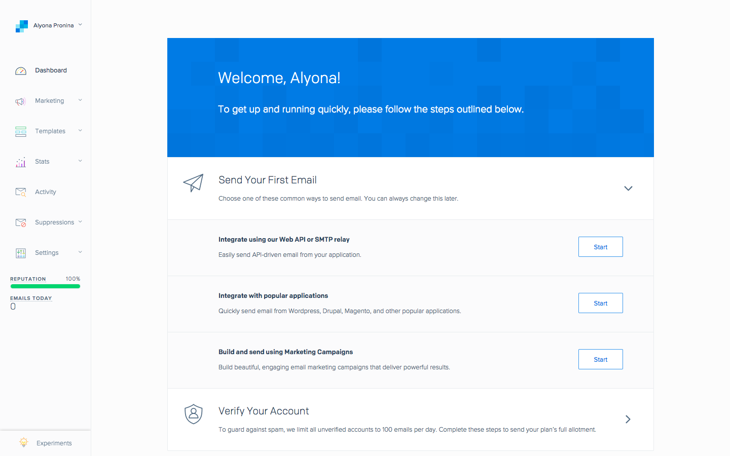 Скриншот (снимок экрана) Sendgrid